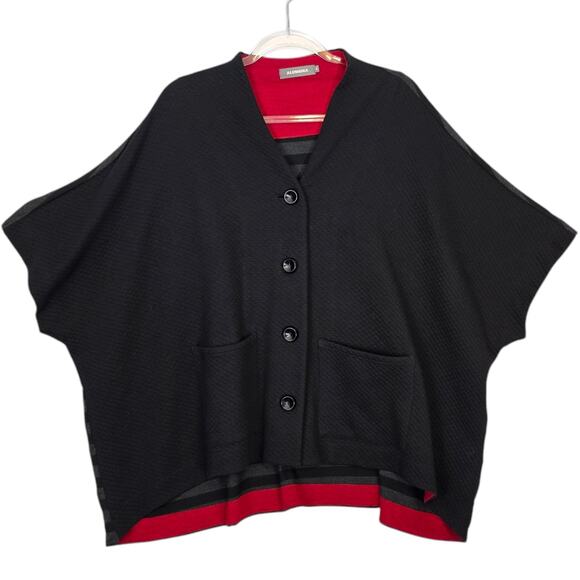 Alembika Duster Cardigan Cape Mixed Fabric Buttons Black Red Gray Size 6 US 16 - Picture 3 of 8